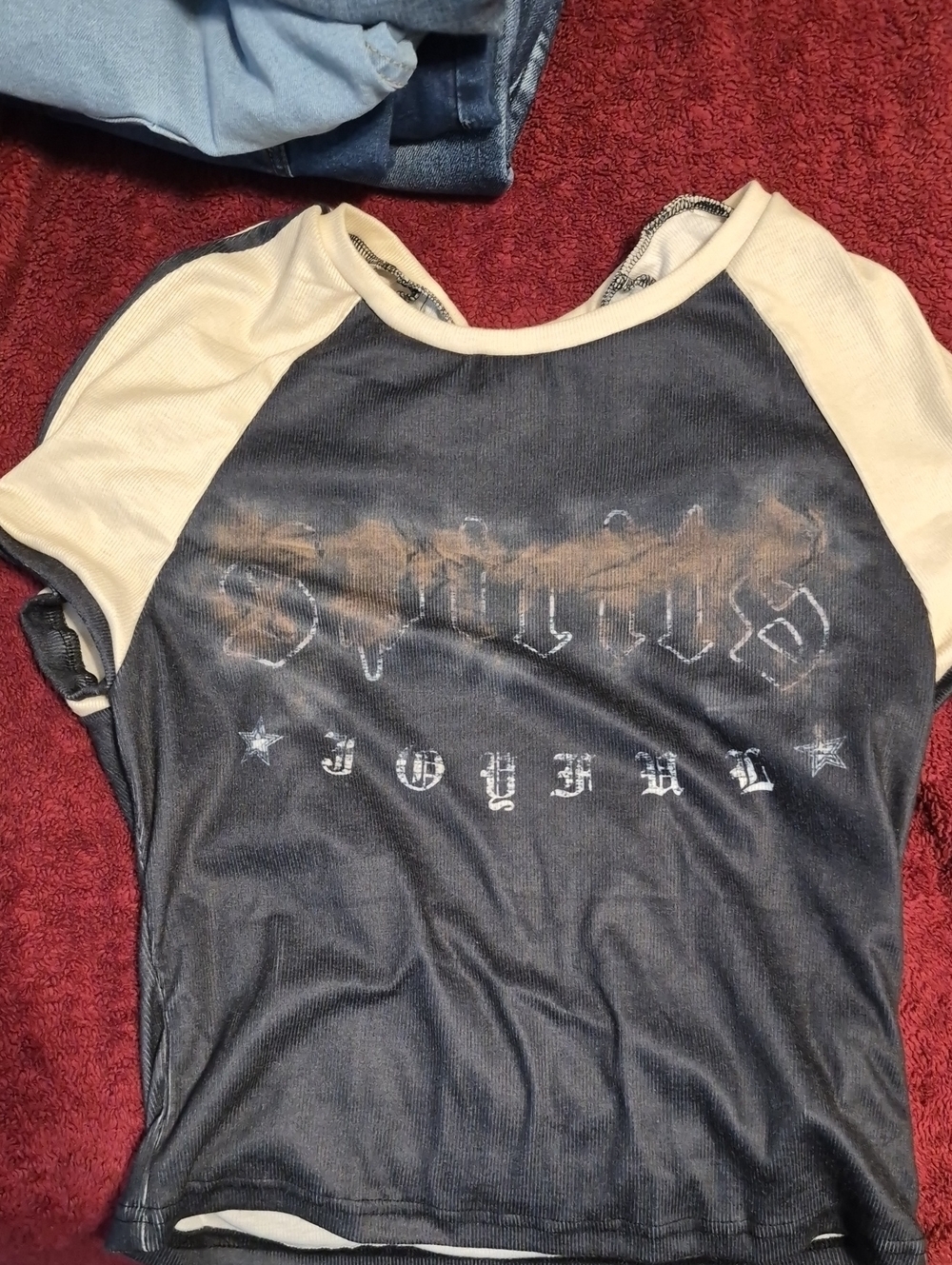 Girls' Black & Cream Raglan Graphic Tee